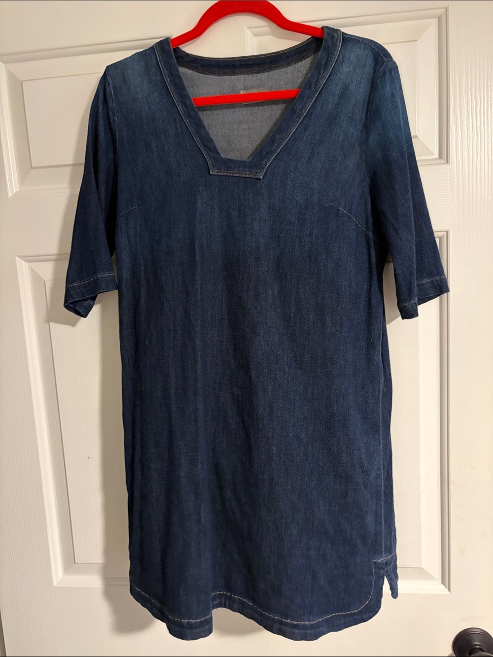 MOTHER Indigo Denim V-Neck Mini Dress